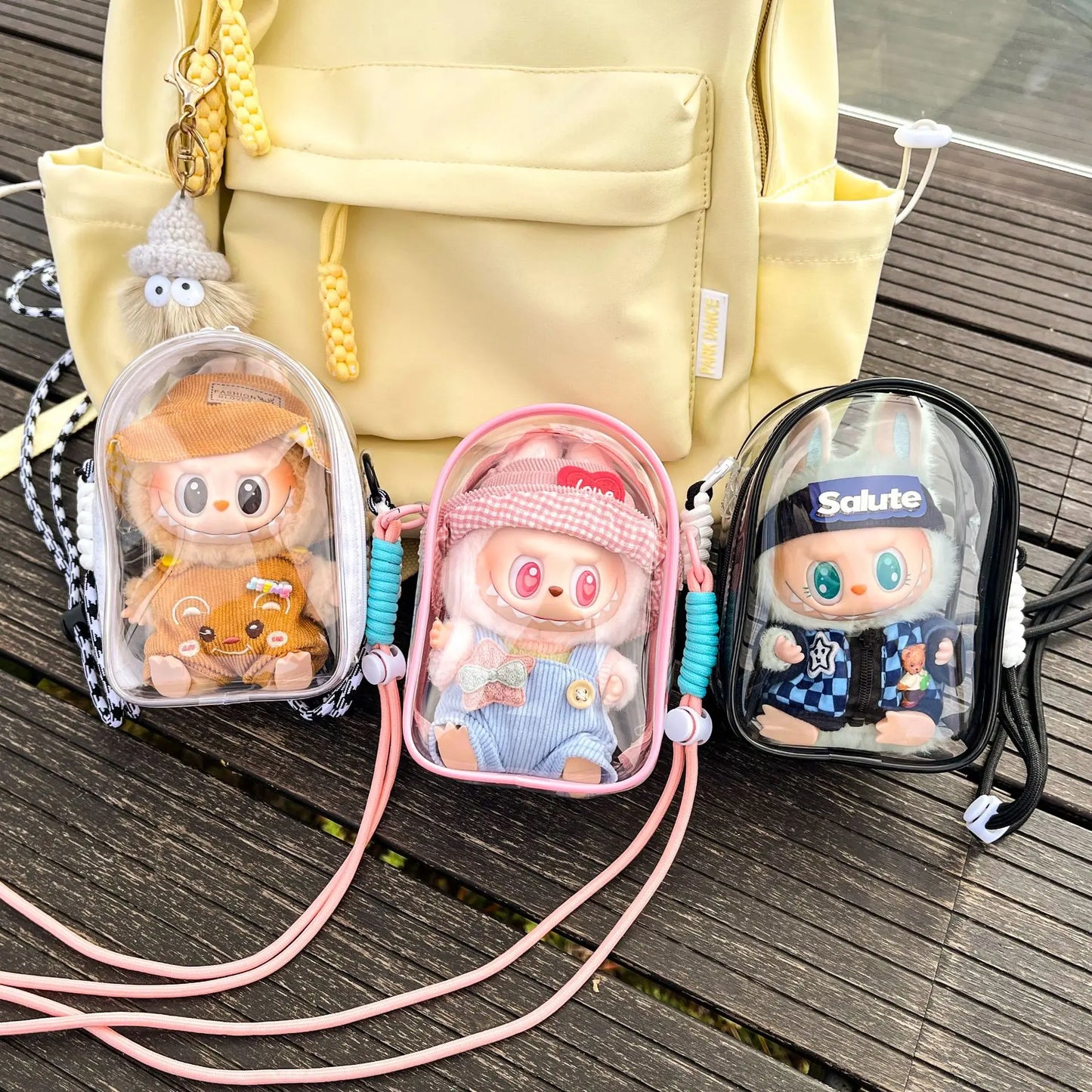 Protective Carry Bag for 15cm Labubu Sitting Party Doll (PVC)