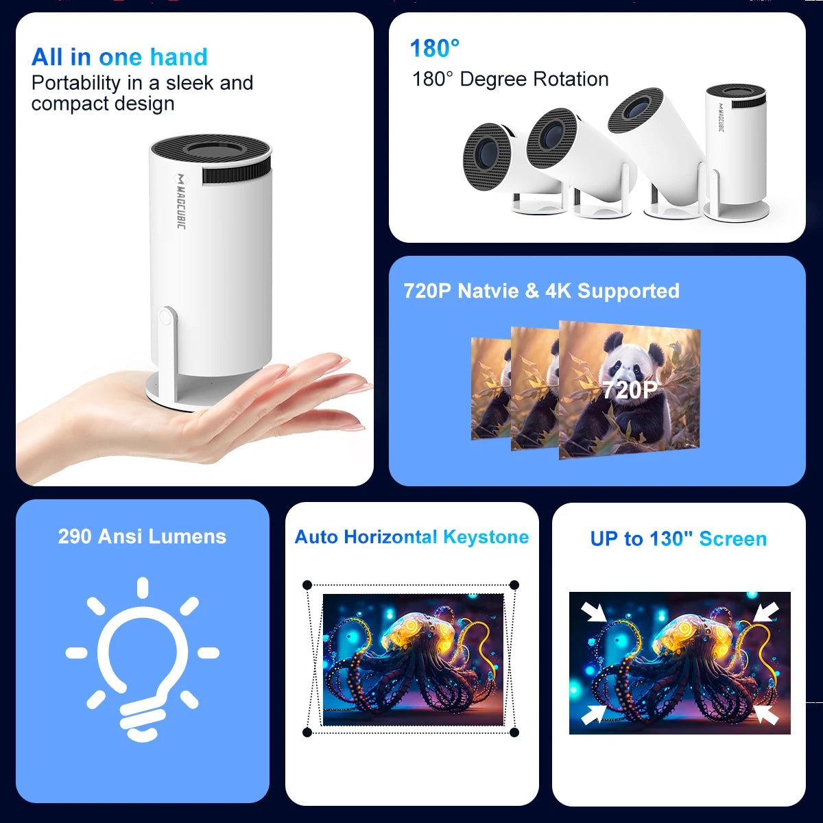 Magcubic HY300 Pro 4K Supported Smart Projector - Android 11 & WiFi 6