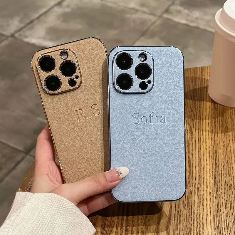 Personalized Luxury Leather Plating Case for iPhone (Custom Initials/Name)