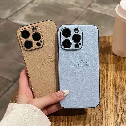 Personalized Luxury Leather Plating Case for iPhone (Custom Initials/Name)