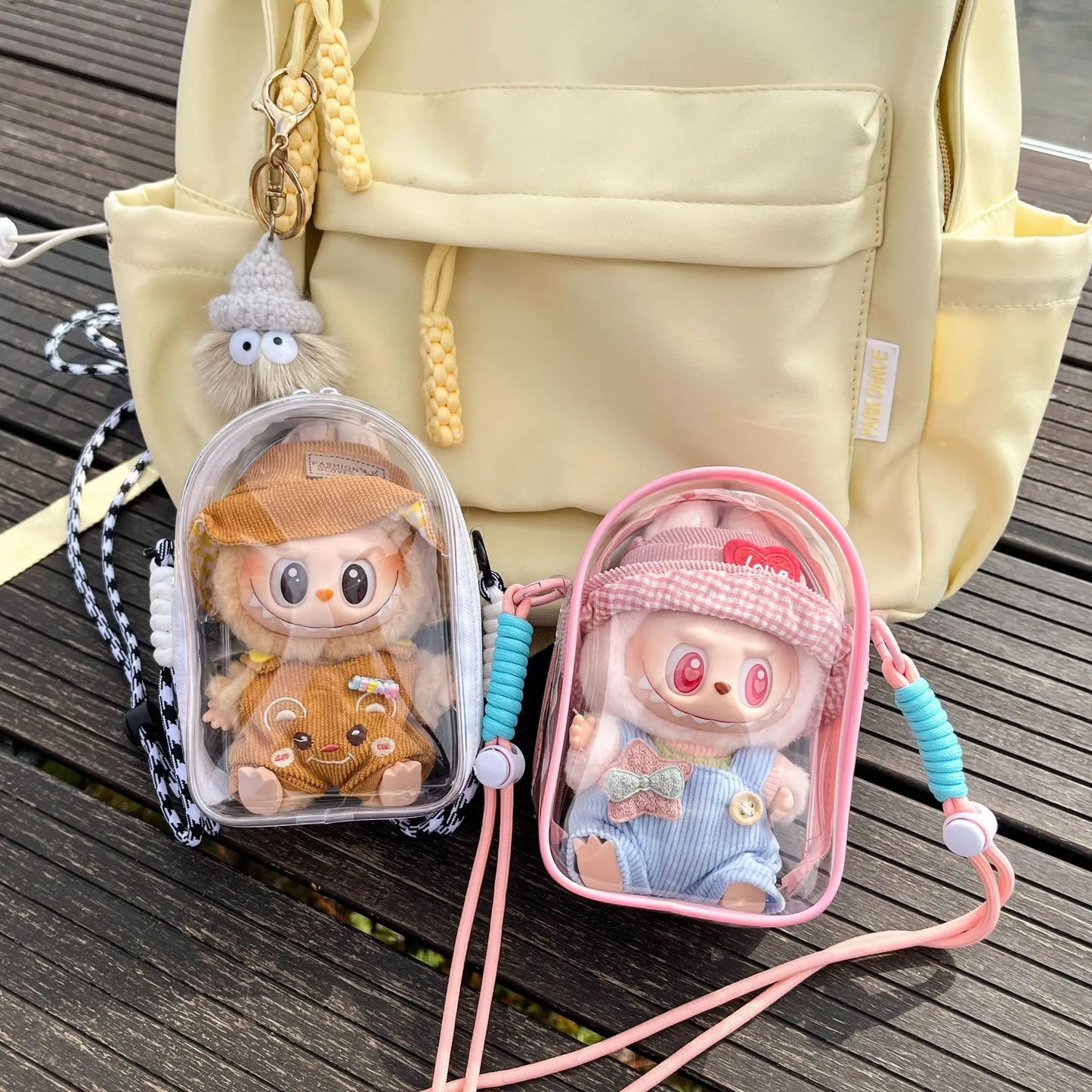 Protective Carry Bag for 15cm Labubu Sitting Party Doll (PVC)