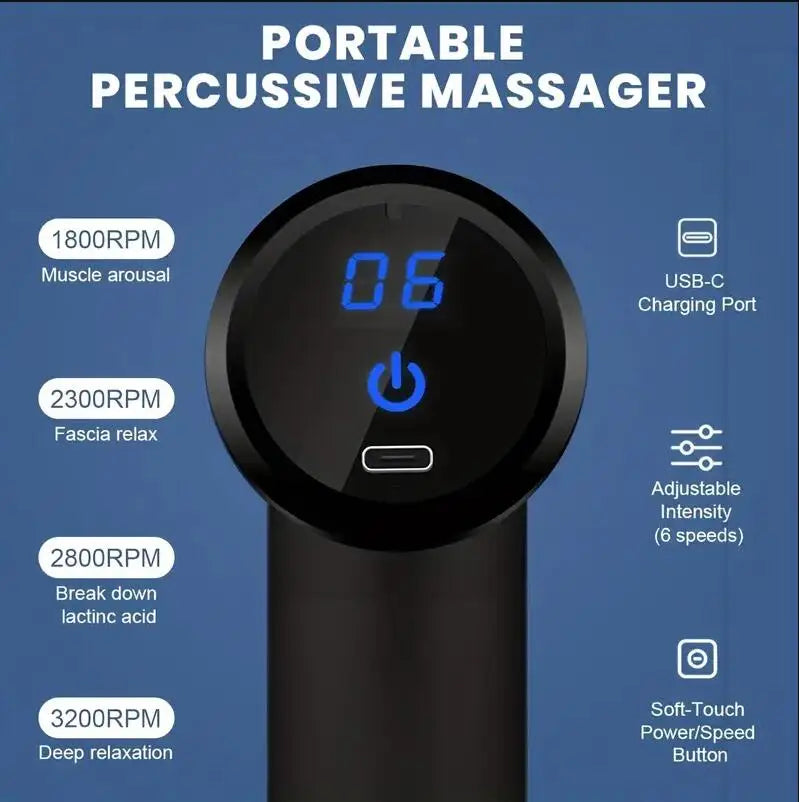 Portable Deep Tissue Massage Gun (24W, USB Type-C)