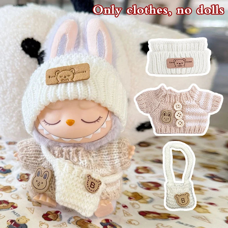 Designer 3-Piece Knitwear Set for 17cm Labubu Dolls (Clothes Only)