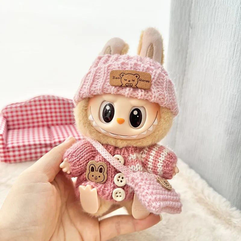 Designer 3-Piece Knitwear Set for 17cm Labubu Dolls (Clothes Only)