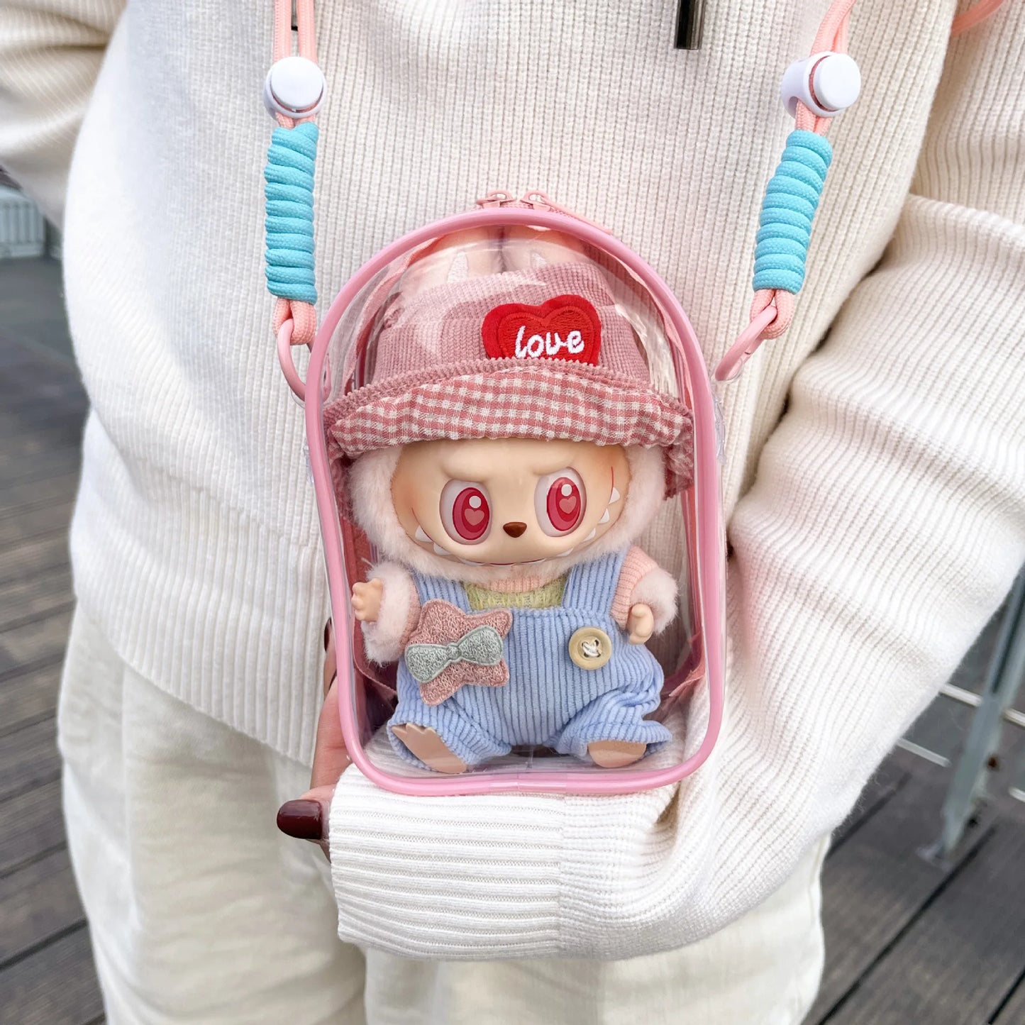 Protective Carry Bag for 15cm Labubu Sitting Party Doll (PVC)