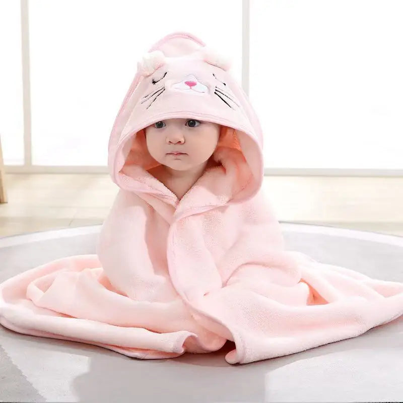 Hooded Cartoon Baby Towel & Blanket (Coral Fleece)