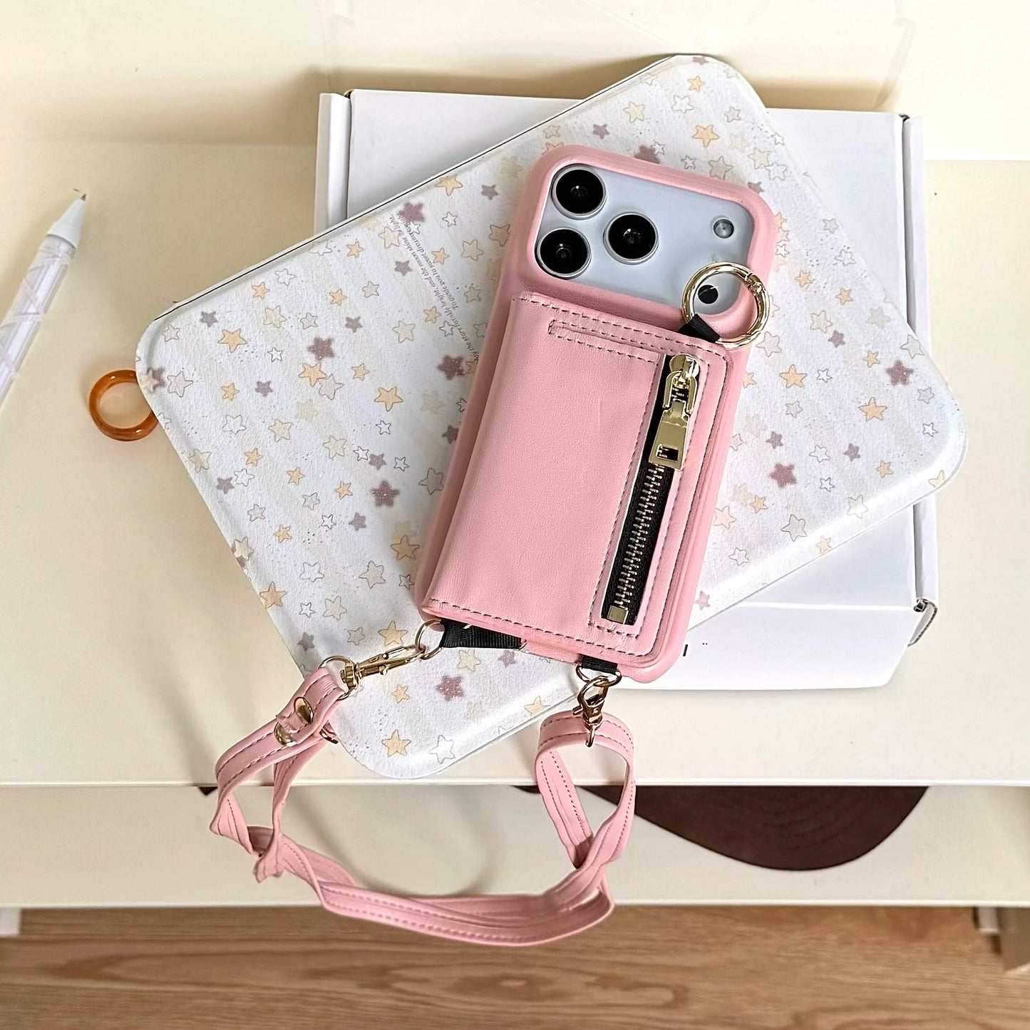 Crossbody Leather Wallet Phone Case with Zipper & Ring Holder