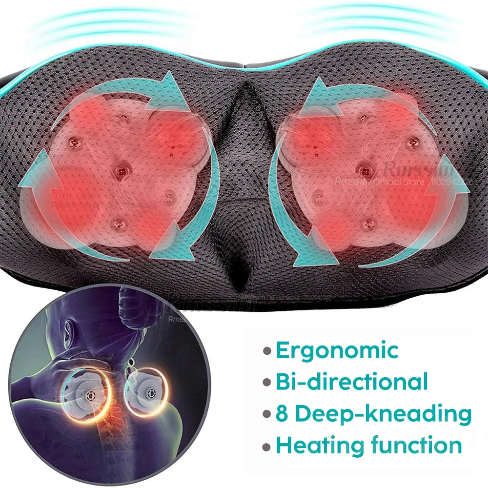 Shiatsu Deep Kneading Massage Pillow with Heat & Custom Straps