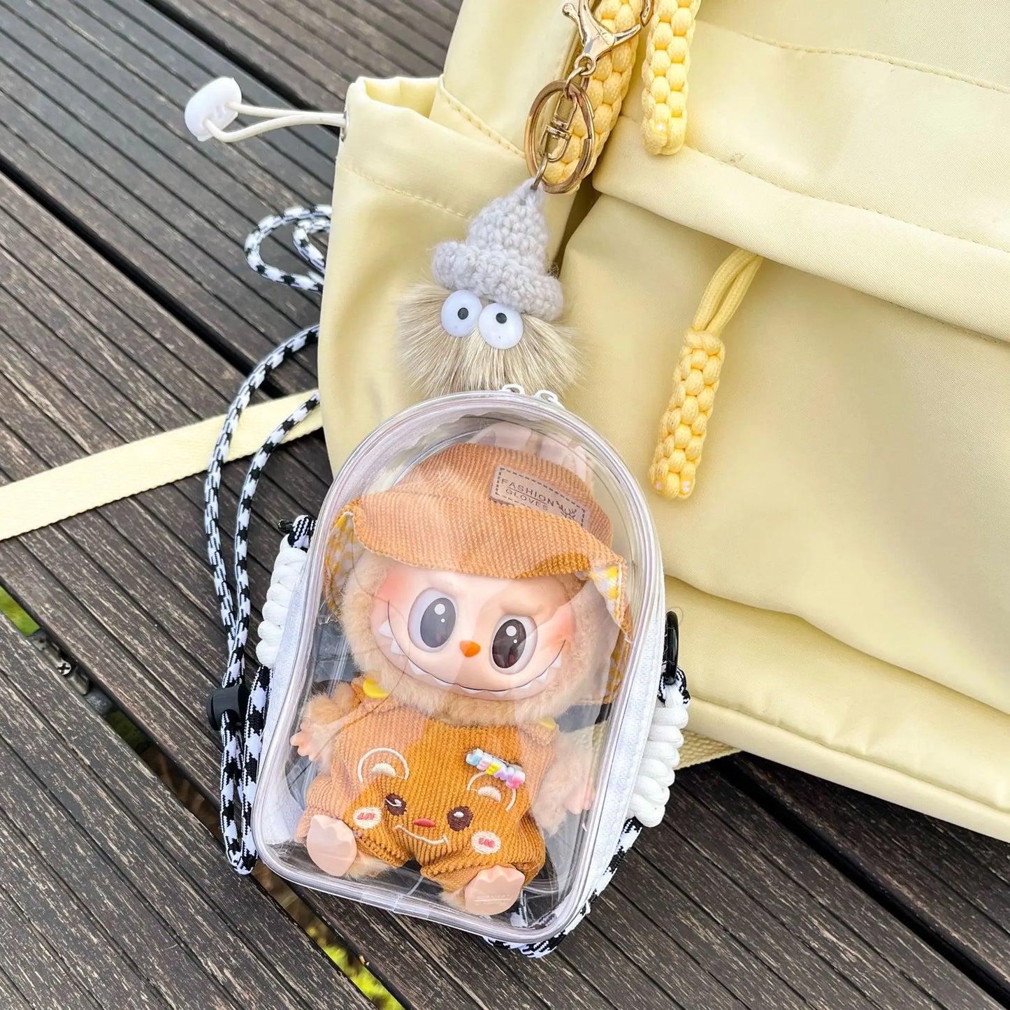 Protective Carry Bag for 15cm Labubu Sitting Party Doll (PVC)