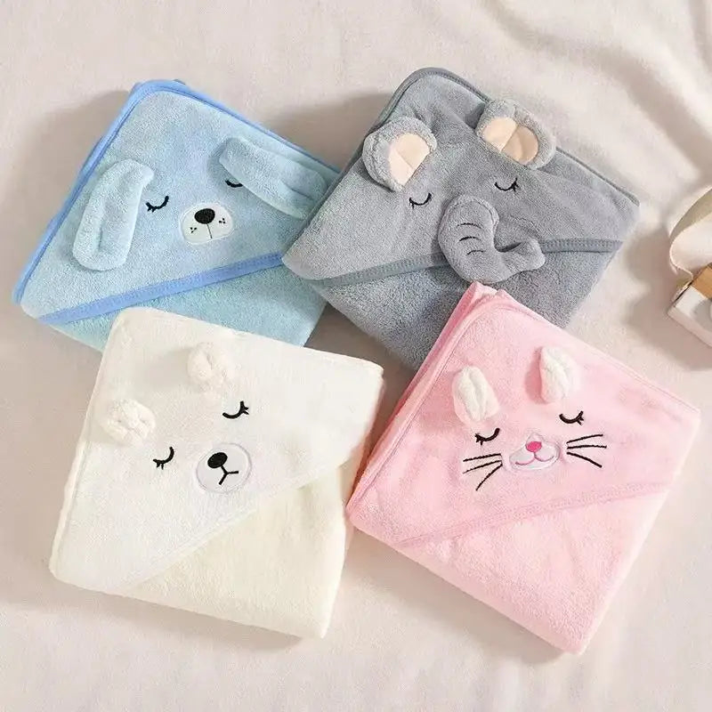 Hooded Cartoon Baby Towel & Blanket (Coral Fleece)