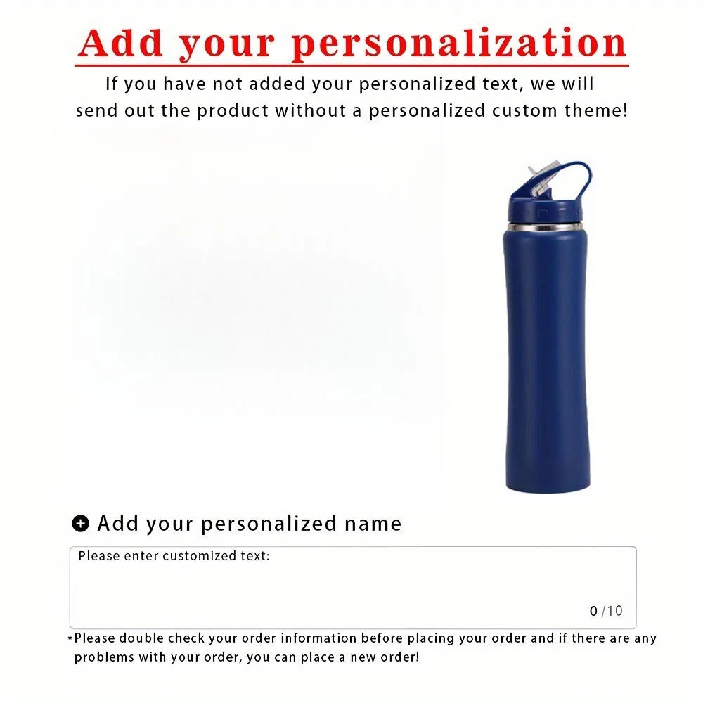 Personalized Engraved Insulated Stainless Steel Water Bottle with Straw