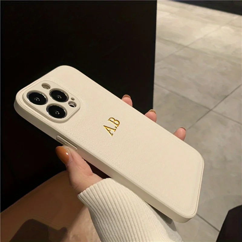 Personalized Name Case for iPhone - Engraved Initials PU Leather Cover