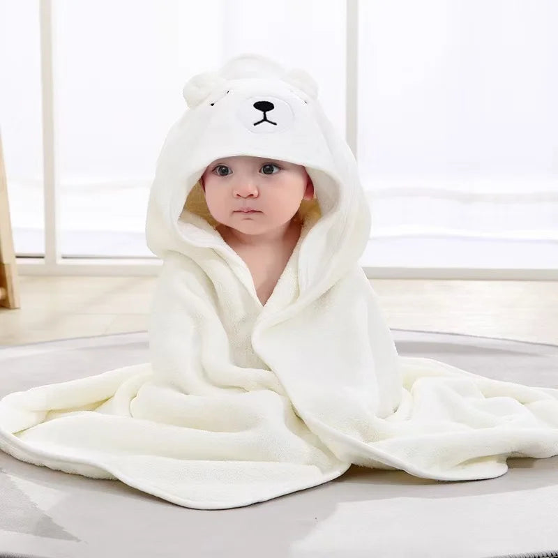 Hooded Cartoon Baby Towel & Blanket (Coral Fleece)