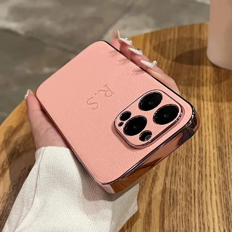 Personalized Luxury Leather Plating Case for iPhone (Custom Initials/Name)