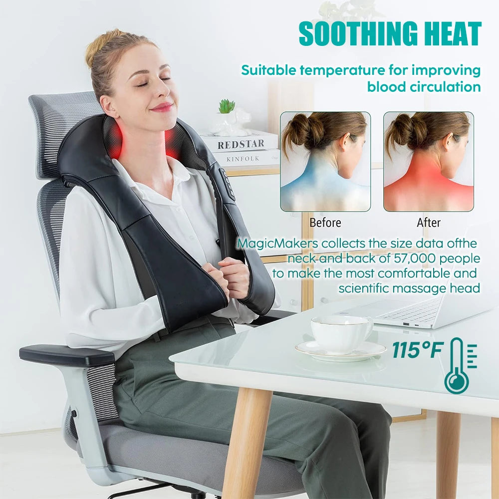 Shiatsu Deep Kneading Massage Pillow with Heat & Custom Straps