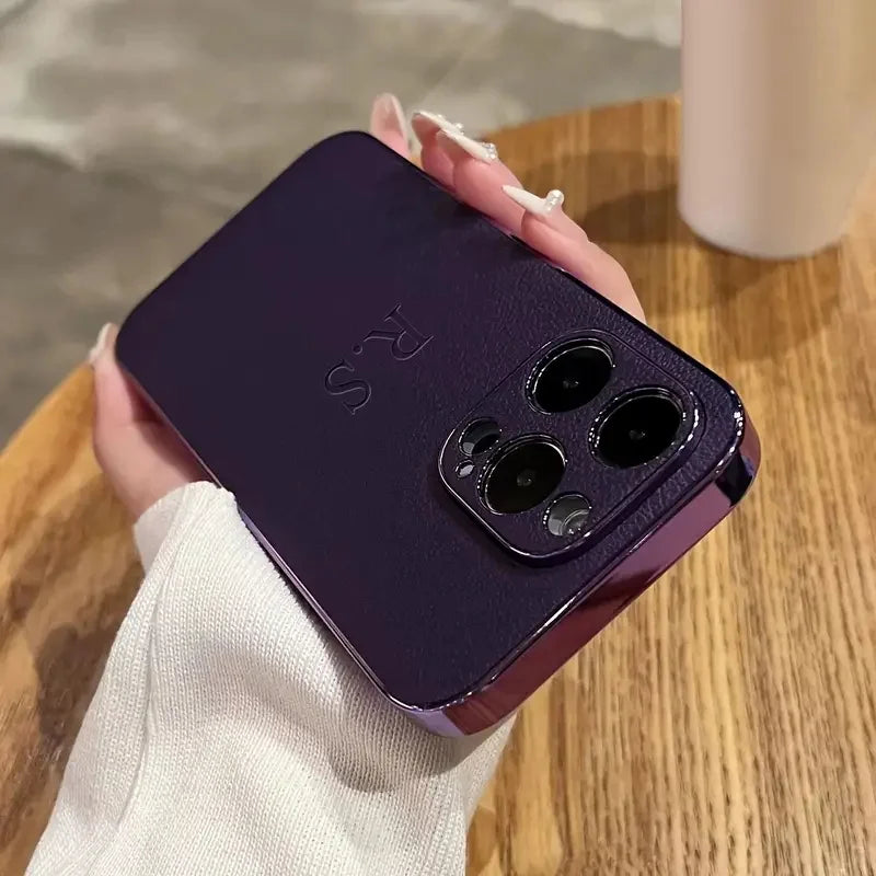 Personalized Luxury Leather Plating Case for iPhone (Custom Initials/Name)