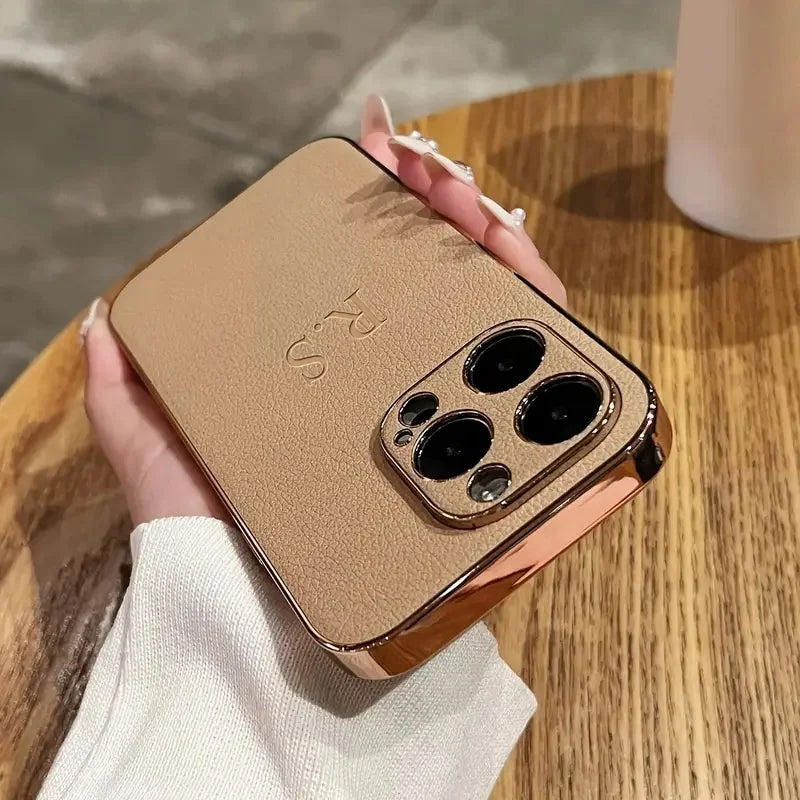 Personalized Luxury Leather Plating Case for iPhone (Custom Initials/Name)