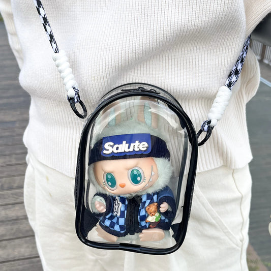 Protective Carry Bag for 15cm Labubu Sitting Party Doll (PVC)