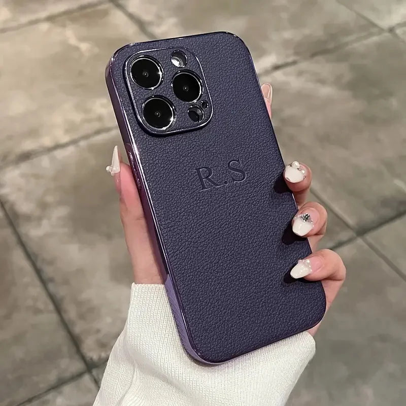 Personalized Luxury Leather Plating Case for iPhone (Custom Initials/Name)