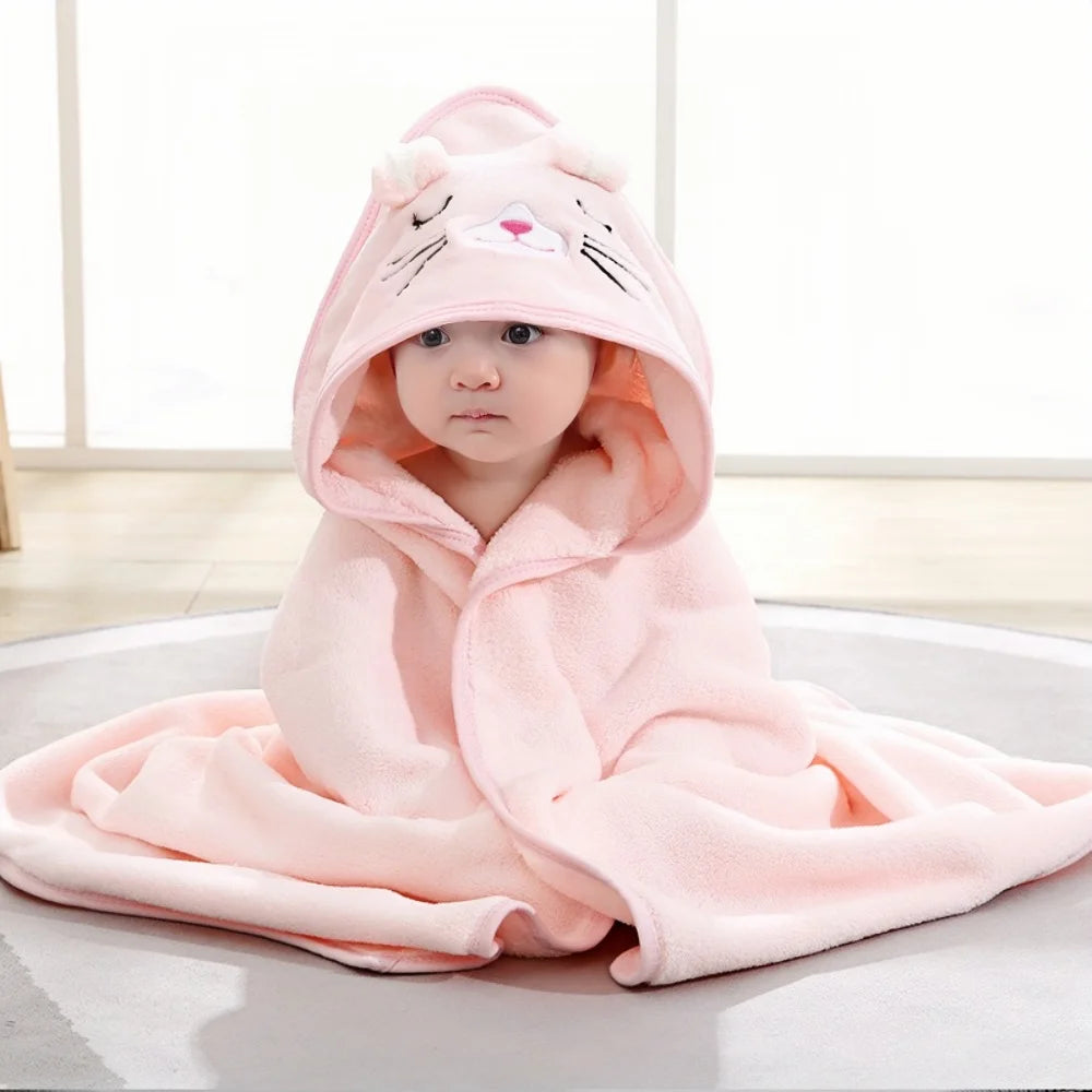 Hooded Cartoon Baby Towel & Blanket (Coral Fleece)