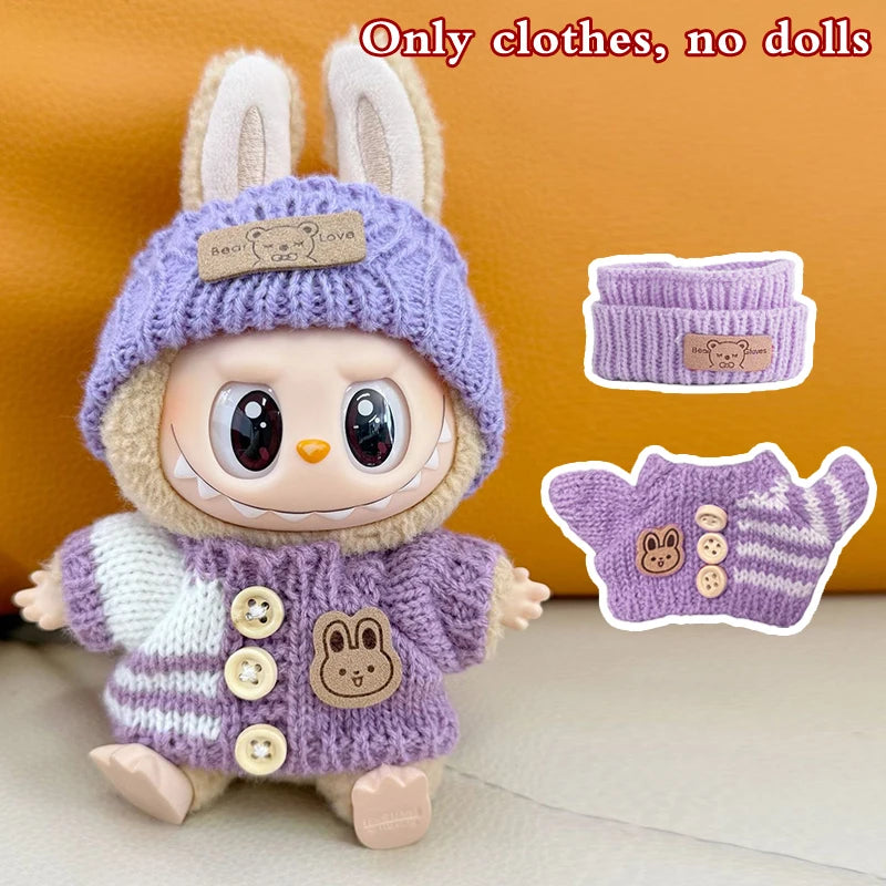 Designer 3-Piece Knitwear Set for 17cm Labubu Dolls (Clothes Only)