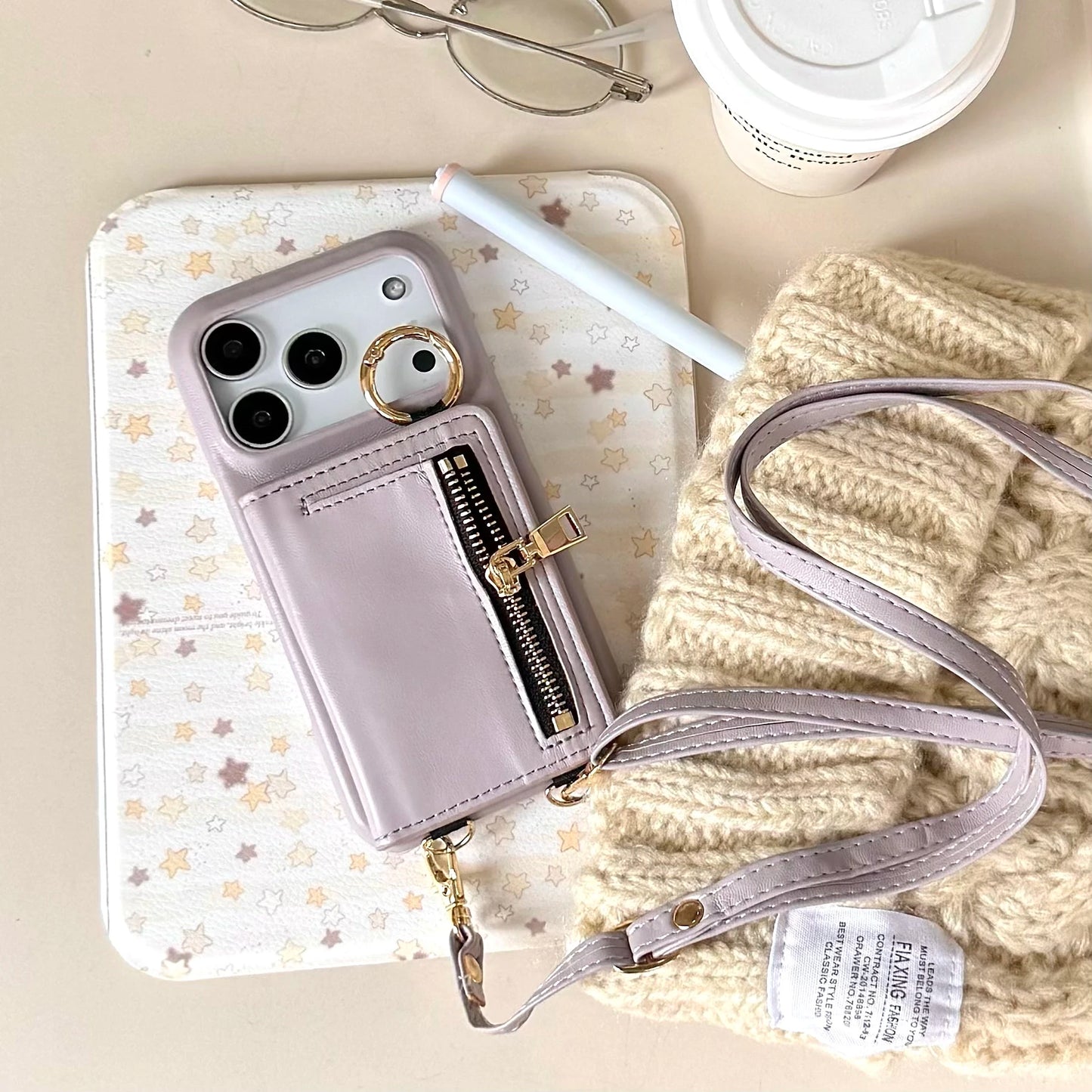 Crossbody Leather Wallet Phone Case with Zipper & Ring Holder