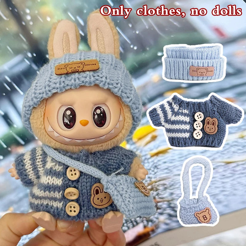 Designer 3-Piece Knitwear Set for 17cm Labubu Dolls (Clothes Only)