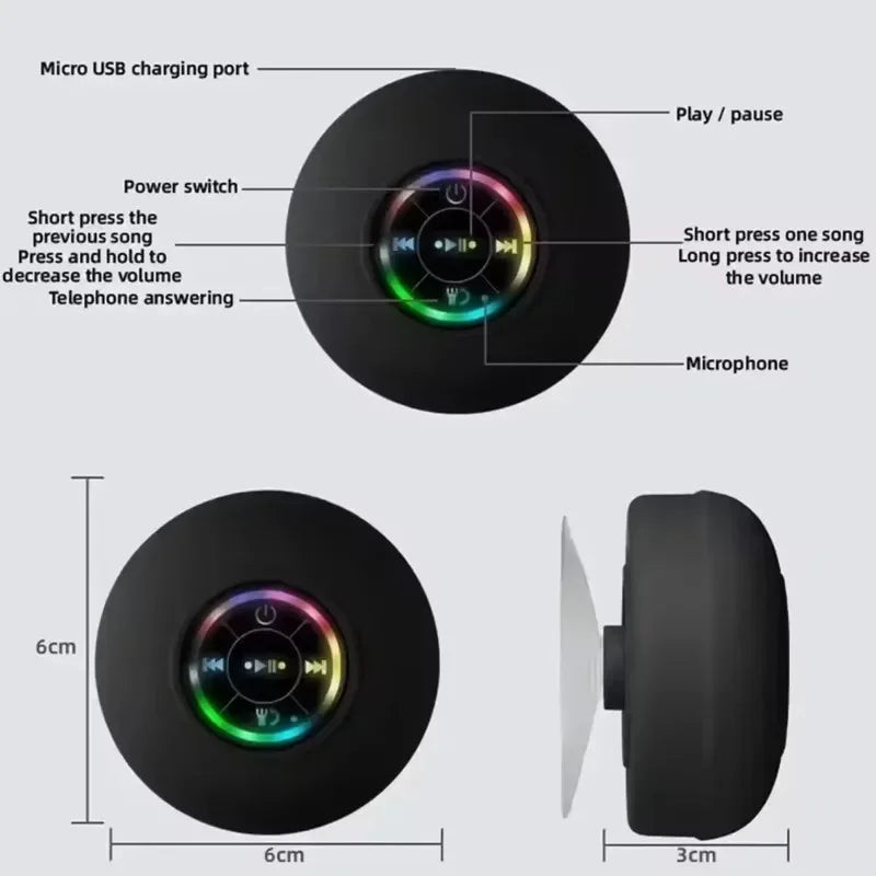 Waterproof Bluetooth Shower Speaker with Mic & Suction Cup