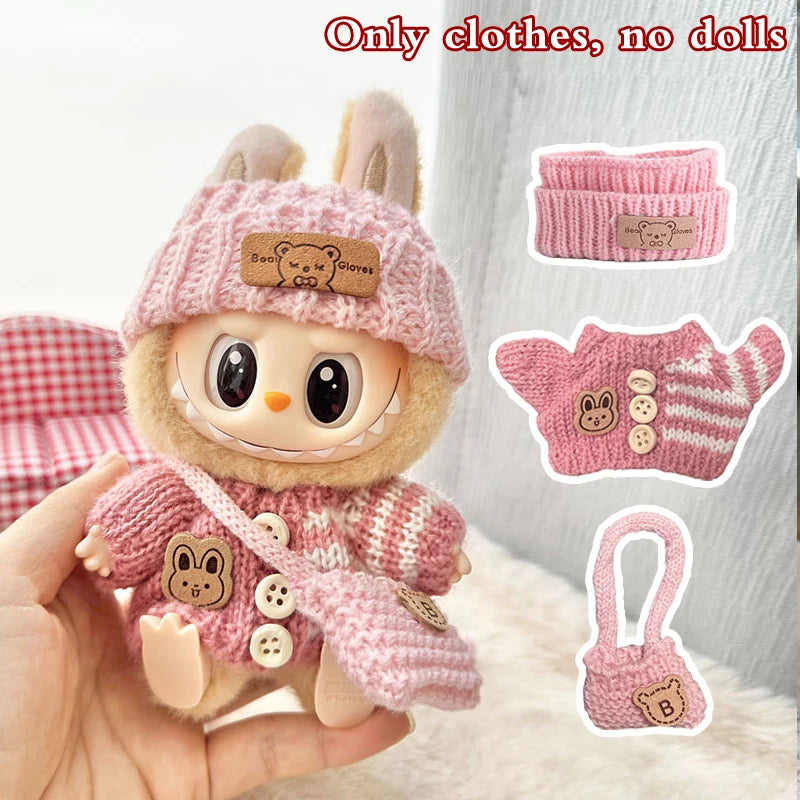 Designer 3-Piece Knitwear Set for 17cm Labubu Dolls (Clothes Only)